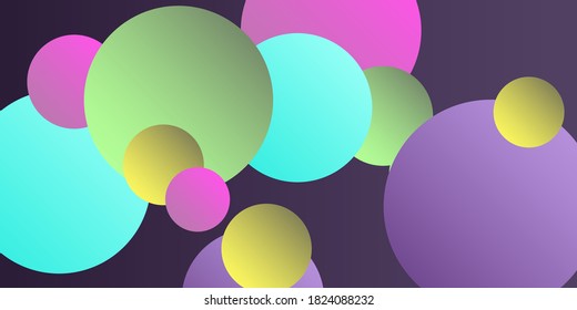 Trendy abstract business card with gradients of balls shapes on background.  Multicolored balls for design 3D illustration.  Abstract geometric background design.