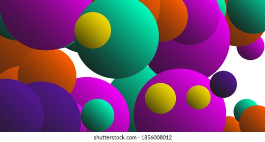 Trendy abstract business card with gradients of balls shapes on background.  Creative geometric wallpaper. Vector 3d illustration.  Magazine style. Vector clip art.