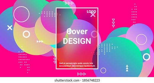 Trendy abstract business card with gradients of balls shapes on background.  Multicolored balls for design 3D illustration.  Magazine style. Vector clip art.
