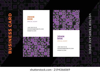 Trendy abstract business card vertical dark templates. Corporate stationery mockup with modern minimal geometric pattern. Clean and simple vector editable background with sample text. EPS10