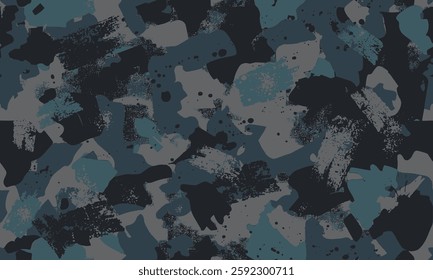 Trendy abstract camo design with artistic ink splashes, blending outdoor fashion and military aesthetics. Ideal for sportswear, hiking gear, and urban streetwear.