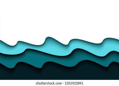 Trendy abstract card with seamless wave border papercut for decoration design. Abstract repeat background.  Cover layout template. Vector backdrop.
