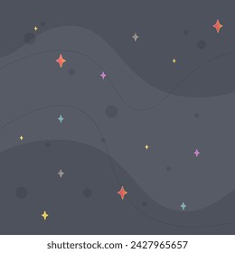Trendy Abstract Celestial Blue Background With Four Pointed Golden Fairy Stars