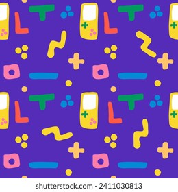 Trendy abstract colored background geometric vector illustration 80's 90's  vintage art style doodle seamless pattern 