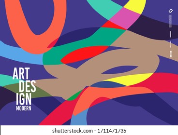 Trendy Abstract Colorful Geometric and Curve Vector Illustration Collage with Typography for Cover, book, social media story, and Page Layout Design. Cover and Poster Design Template for Magazine. Art