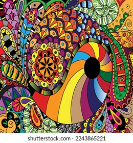 Trendy Abstract Colorful Geometric and Curve Vector Illustration with Yin Yang symbol for Apparel Products.