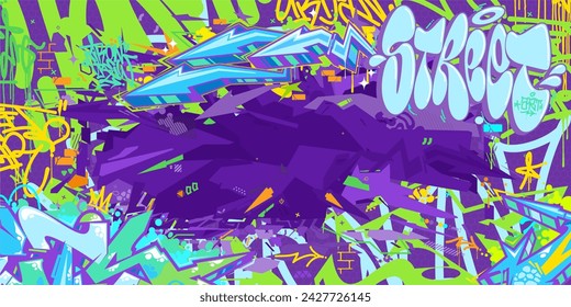Trendy Abstract Colorful Urban Hip-Hop Graffiti Street Art Style Vector Background