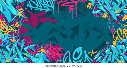 Trendy Abstract Colorido Rua Arte Graffiti Estilo Vetor Ilustração Modelo de Fundo