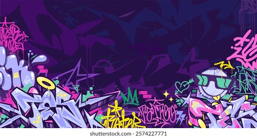 Trendy Abstract Colorful Urban Street Art Graffiti Style Vector Illustration Background Template