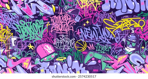 Trendy Abstract Colorful Urban Street Art Graffiti Style Vector Illustration Background Template