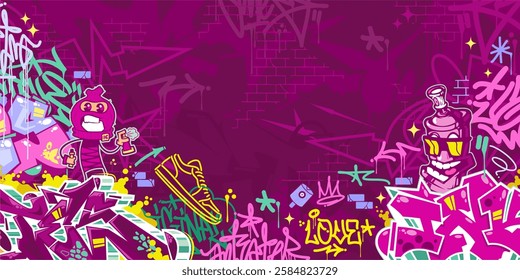 Trendy Abstract Colorful Urban Street Art Graffiti Style Vector Illustration Background Template