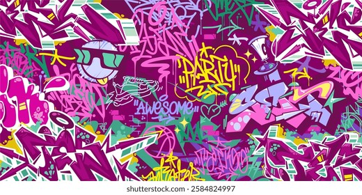 Trendy Abstract Colorful Urban Street Art Graffiti Style Vector Illustration Background Template