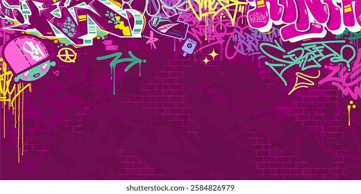 Trendy Abstract Colorful Urban Street Art Graffiti Style Vector Illustration Background Template