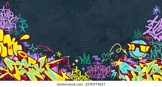 Trendy Abstract Colorful Urban Street Art Graffiti Style Vector Illustration Background Template