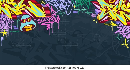 Trendy Abstract Colorful Urban Street Art Graffiti Style Vector Illustration Background Template
