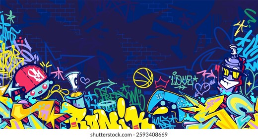 Trendy Abstract Colorful Urban Street Art Graffiti Style Vector Illustration Background Template