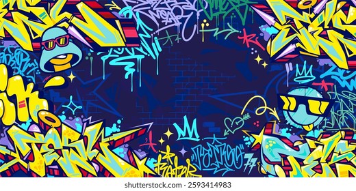 Trendy Abstract Colorful Urban Street Art Graffiti Style Vector Illustration Background Template