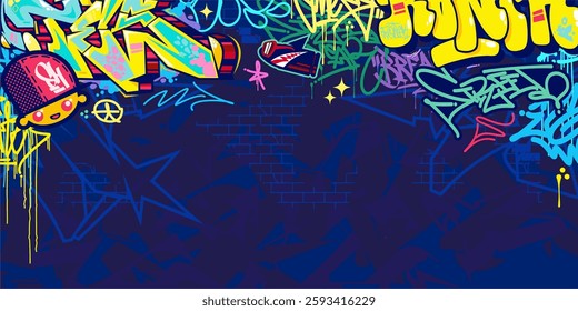 Trendy Abstract Colorful Urban Street Art Graffiti Style Vector Illustration Background Template