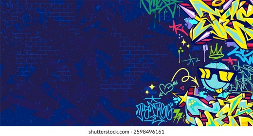 Trendy Abstract Colorful Urban Street Art Graffiti Style Vector Illustration Background Template