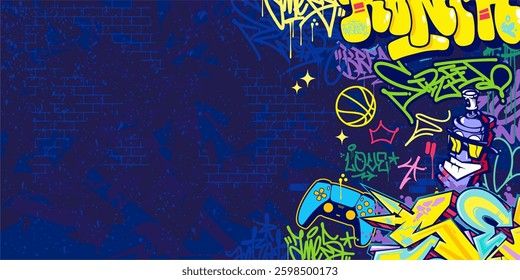 Trendy Abstract Colorful Urban Street Art Graffiti Style Vector Illustration Background Template