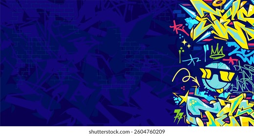 Trendy Abstract Colorful Urban Street Art Graffiti Style Vector Illustration Background Template