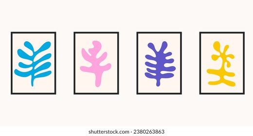 Trendy abstract contemporary matisse geometric algae composition in a frame	