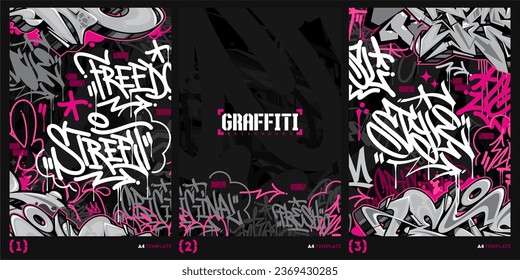 Trendy Abstract Dark Graffiti Style A4 Poster Vector Illustration Art Template Background