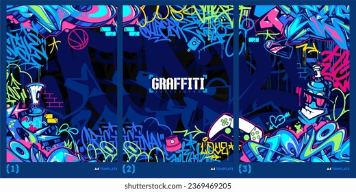 Trendy Abstract Dark Graffiti Style A4 Poster Vector Illustration Art Template Background