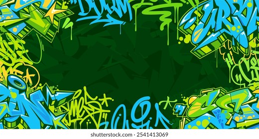 Trendy Abstract Dark Green Urban Street Art Graffiti Style Vector Illustration Background Template