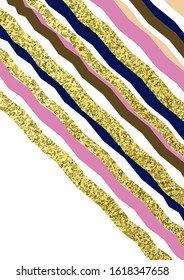 Trendy abstract design colored and gold stripes on a white background. Corporate template for printed products. Vector illustration