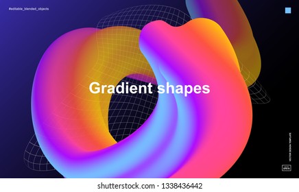 Trendy abstract design template with 3d flow shapes. Dynamic gradient composition. Applicable for landing pages, covers, brochures, flyers, presentations, banners. Vector illustration. Eps10