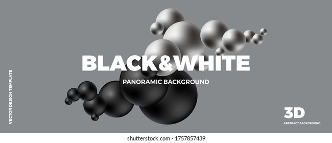 Plantilla de diseño abstracto de moda con bolas 3d en blanco y negro. Estilo minimalista. Aplicable a las páginas de aterrizaje, portadas, folletos, folletos, presentaciones, banners. Ilustración vectorial. Eps 10