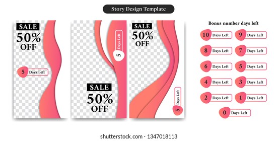 Trendy abstract Editable Social Media Story Template frame in Liquid paper cut style for product sale or discount with number days left set kit