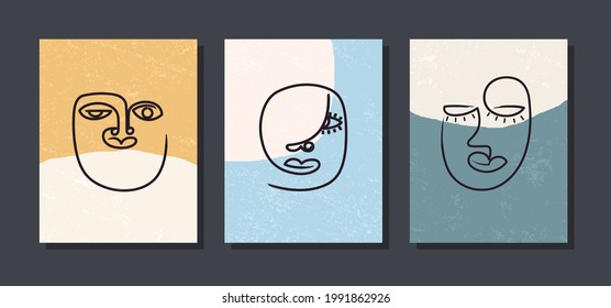 Trendy abstract face portrait. Surreal geometric shapes and lines in minimalism style. Vector template