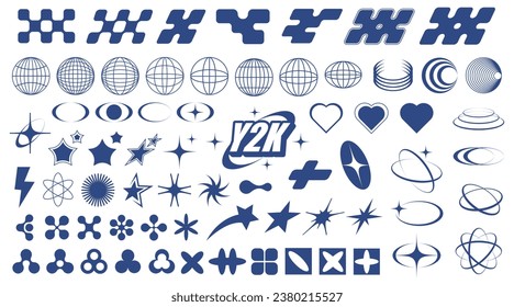 Trendy Abstract Figures Collection. Collection of abstract graphic geometric symbols and objects in y2k style. Retro futuristic elements.