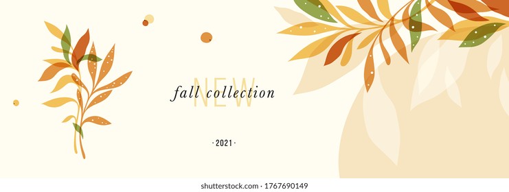 Trendy abstract floral autumn horizontal template. Good for branding, web design, social media post, landing page, banner, business card, invitation, print, flyer or presentation. Vector illustration.