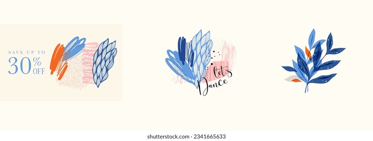 Trendy abstract floral and graphic elements. Universal art collages. Template for poster, cover, brochure, branding, web design, social media post, email headers, t-shirt print.