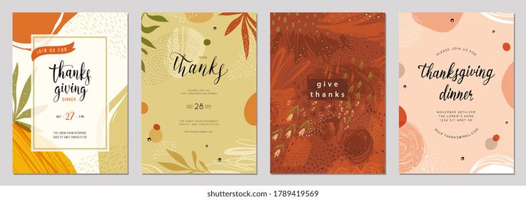 Trendy abstract floral Thanksgiving templates. Good for poster, card, invitation, flyer, cover, banner, placard, brochure and other graphic design. Vector illustration.