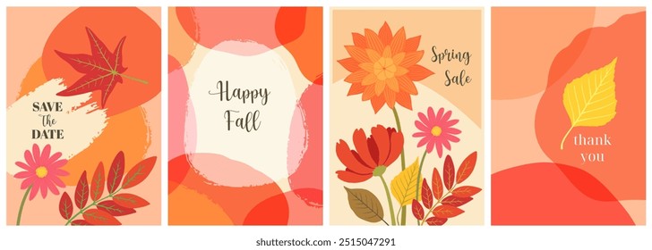 Trendy abstract floral Thanksgiving templates. Fall autumn backgrounds for poster, greeting card, invitation, flyer, cover, banner, brochure and other graphic design. Vector illustration.