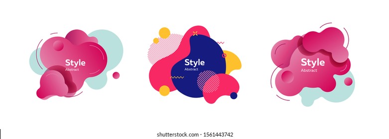 Trendy abstract flux element collection. Colorful shapes, flowing liquid, dynamical colored forms and lines. Modern design for logo, label, advertising banners