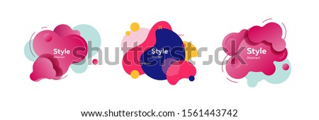 Trendy abstract flux element collection. Colorful shapes, flowing liquid, dynamical colored forms and lines. Modern design for logo, label, advertising banners Foto stock © 