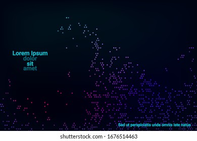 Trendy abstract flyer design with blue, purple, green, pink halftone neon texture on dark background for web background design, cover design. The element of modern design. Vector 3d illustration.