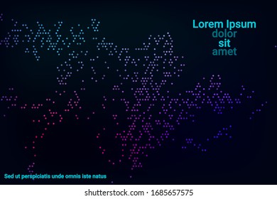 Trendy abstract flyer design with blue, purple, green, pink halftone neon texture on dark background for web background design, cover design. The element of modern design. Vector 3d illustration.