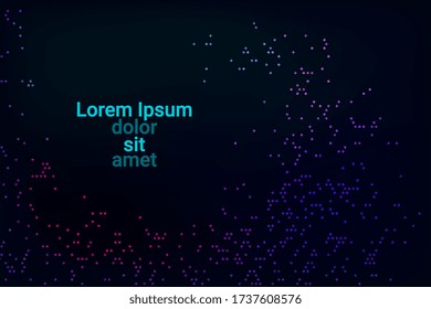 Trendy abstract flyer design with blue, purple, green, pink halftone neon texture on dark background for web background design, cover design. The element of modern design. Vector 3d illustration.