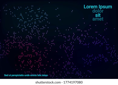 Trendy abstract flyer design with blue, purple, green, pink halftone neon texture on dark background for web background design, cover design. The element of modern design. Vector 3d illustration.
