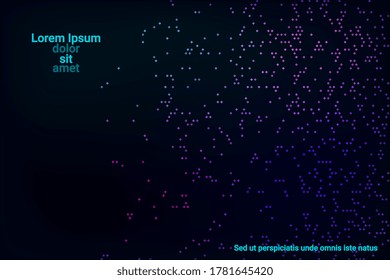 Trendy abstract flyer design with blue, purple, green, pink halftone neon texture on dark background for web background design, cover design. The element of modern design. Vector 3d illustration.