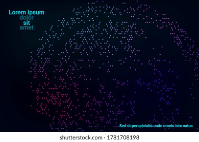 Trendy abstract flyer design with blue, purple, green, pink halftone neon texture on dark background for web background design, cover design. The element of modern design. Vector 3d illustration.