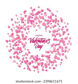 Marco abstracto de moda del papel cortó el corazón. Tarjeta de San Valentín con feliz texto del día de San Valentín. Me encanta la plantilla de letras. Cartel de felicitaciones románticas. Banner del sitio web con partícula de confeti cardíaco en febrero