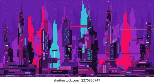 Trendy Abstract Futuristic Sci-fi Cyber Space City Landscape Vector Illustration