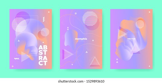 Trendy Abstract Geometric Background. 70s or 80s Effect. Orange Wave Gradient Shape.  